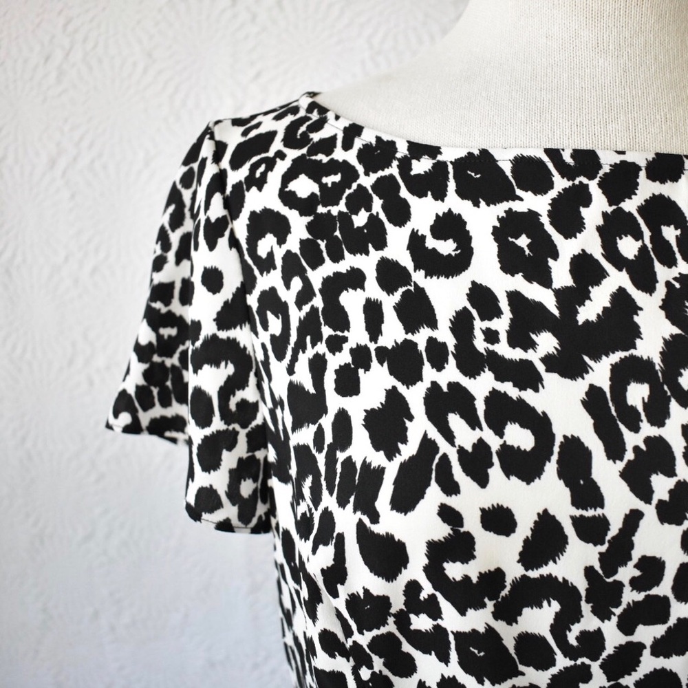 Ann Taylor Leopard Print Peplum Top Black and White